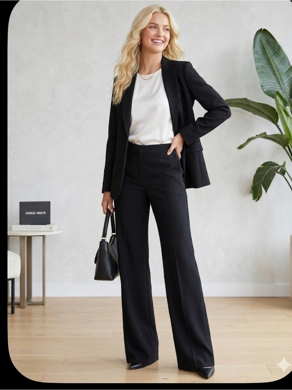 Armani Collezioni Black Wide-Leg Dress Trousers
